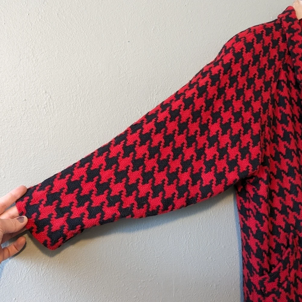 King Feather Retro Red & Black Houndstooth Pea Coat Size L - Picture 7 of 15